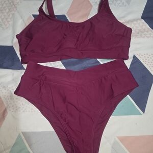 SHEIN Burgundy Two-Piece Scoop Bikini Set